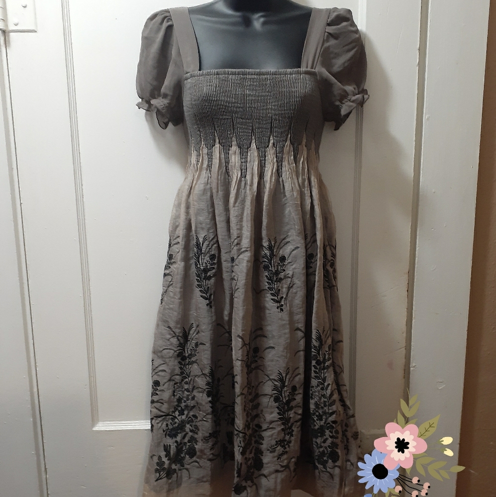 Lapis Puff Sleeved Peasant Dress